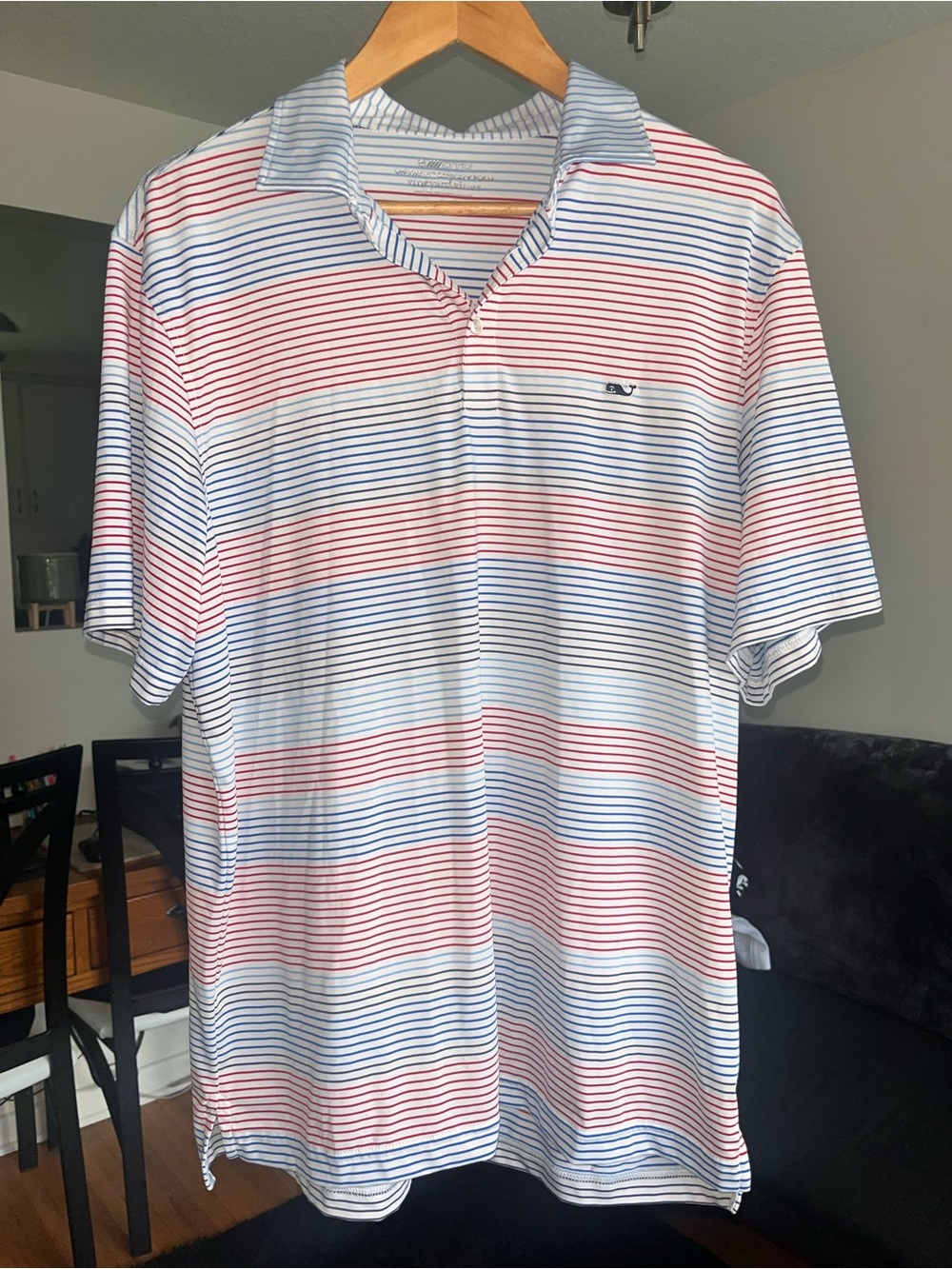 Vineyard Vines White Polo with Red & Blue Stripes